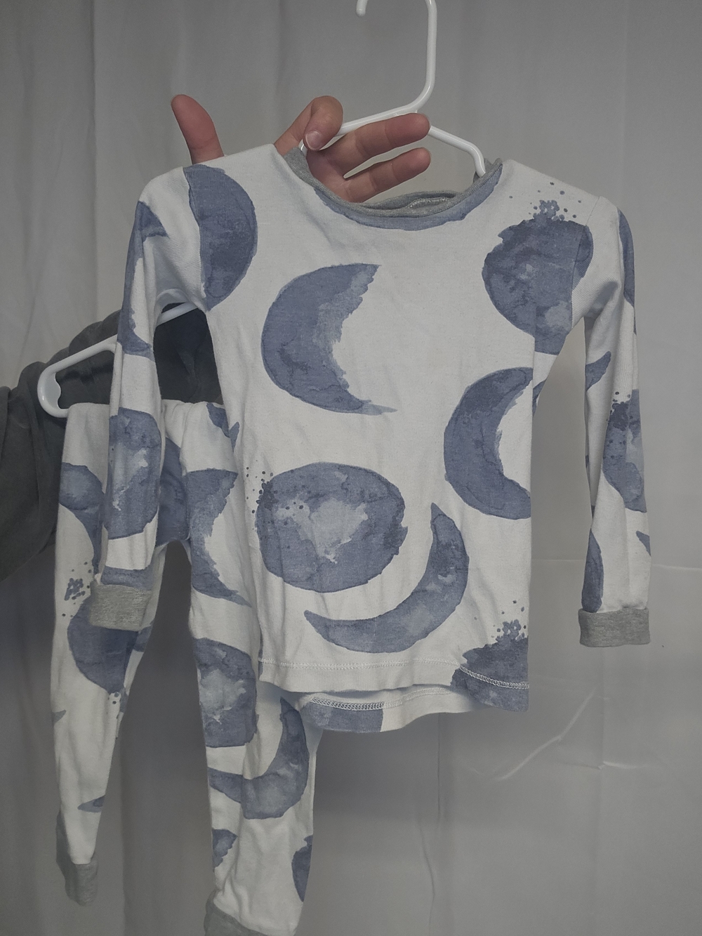 Kids White Long-Sleeve Top with Blue Moon Print